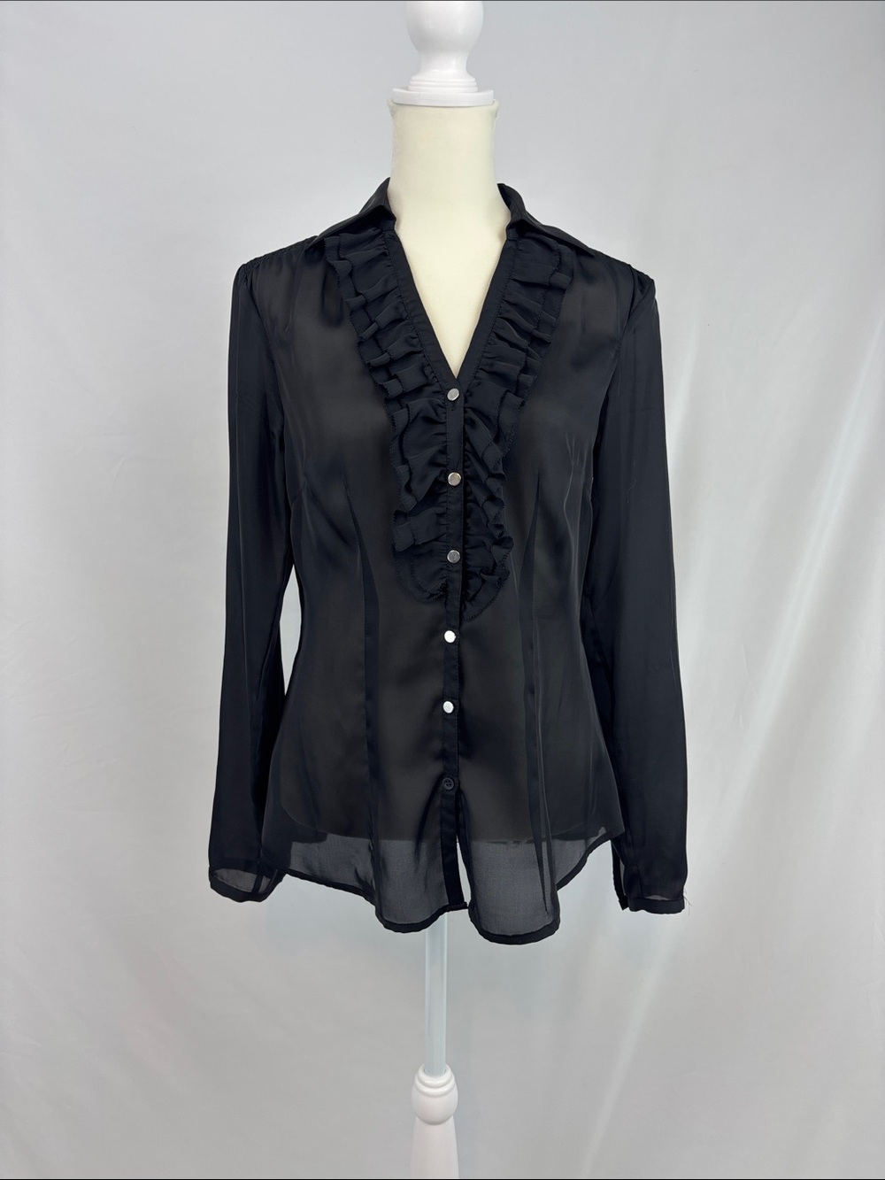 WHBM Sheer Ruffled Front Blouse